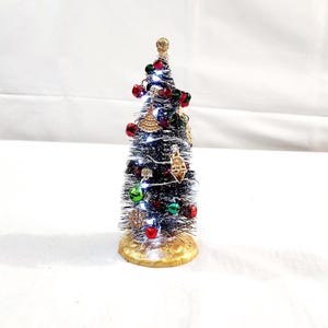 Christmas Tree 8&quot; with Fairy Lights Green Red and Gold Ornaments