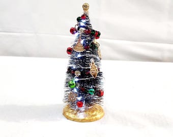 Christmas Tree 8" with Fairy Lights Green Red and Gold Ornaments