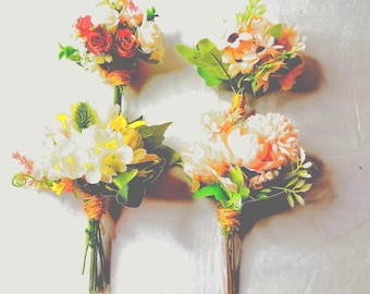 Bouquets of Silk Flowers  (small) 4 Choices of 7" to 9" Arrangements Tied with Twine