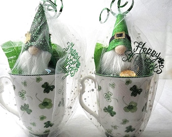 St. Patrick's Day Shamrock Mug with Gnome and Candy