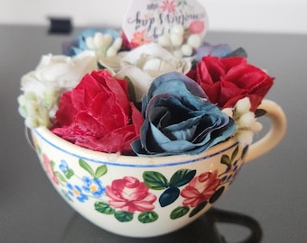 Vintage Cup Full of Roses Gift Flowers