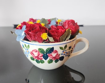 Tea Cup  Full of Red Roses and Other Flowers Gift Vintage