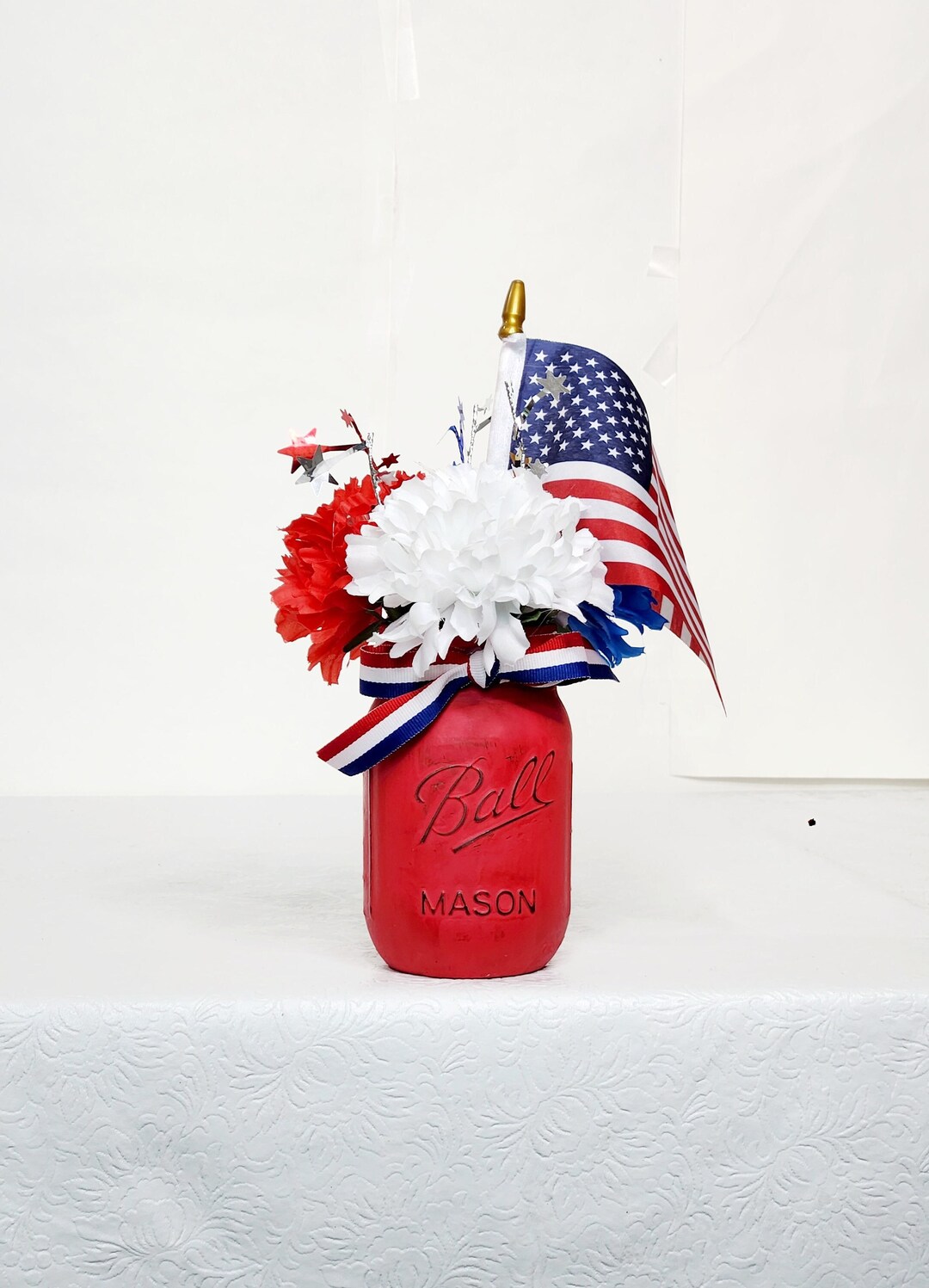 Patriotic Flower Arrangement in Red Ball Jar With American Etsy