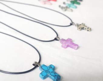 Marbled Stone Cross Necklace: 1" Pendant on 18" Black Cord