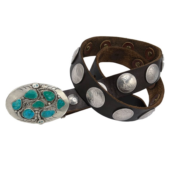 Sterling Silver & Turquoise Western Belt Buckle, … - image 2