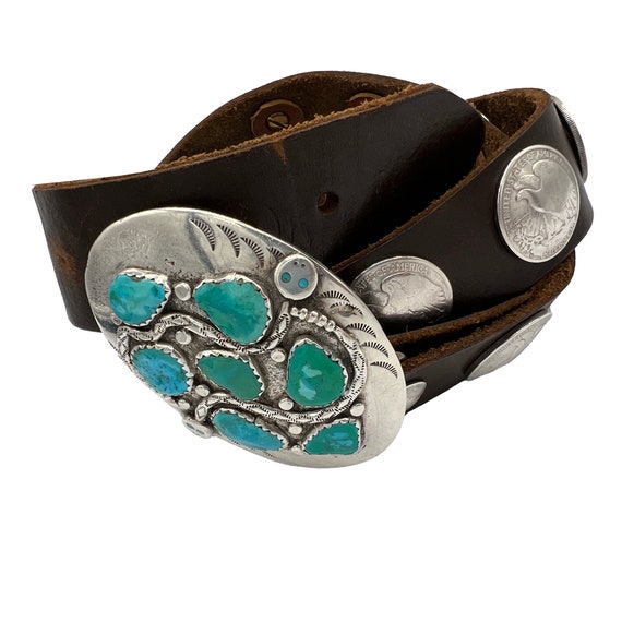 Sterling Silver & Turquoise Western Belt Buckle, … - image 8