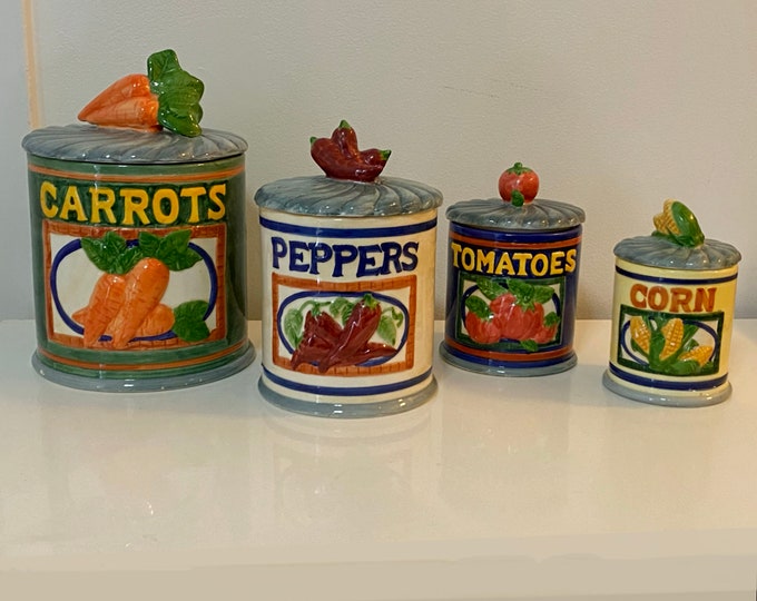 Vegetable Canister Set, Vintage, Set of 4, Kitchen Canisters, Farmhouse