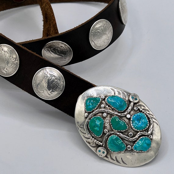 Sterling Silver & Turquoise Western Belt Buckle, … - image 6