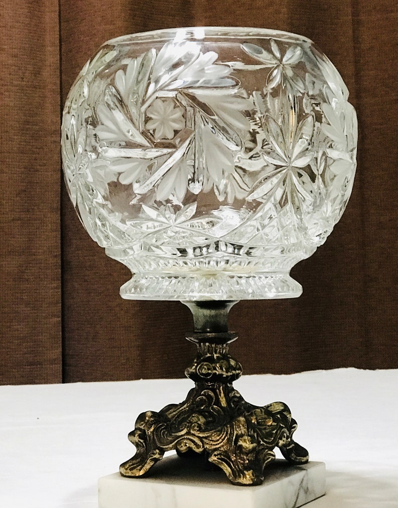 Crystal Glass Pedestal Bowl with Elegant Brass and Marble Base Etsy