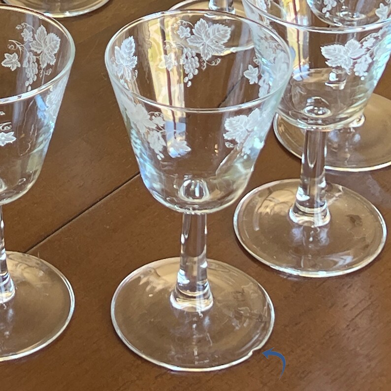 Midcentury Etched Crystal Stemware Set by Javit. JAV6 Grape & Leaf Pattern. RARE FIND. Stemware