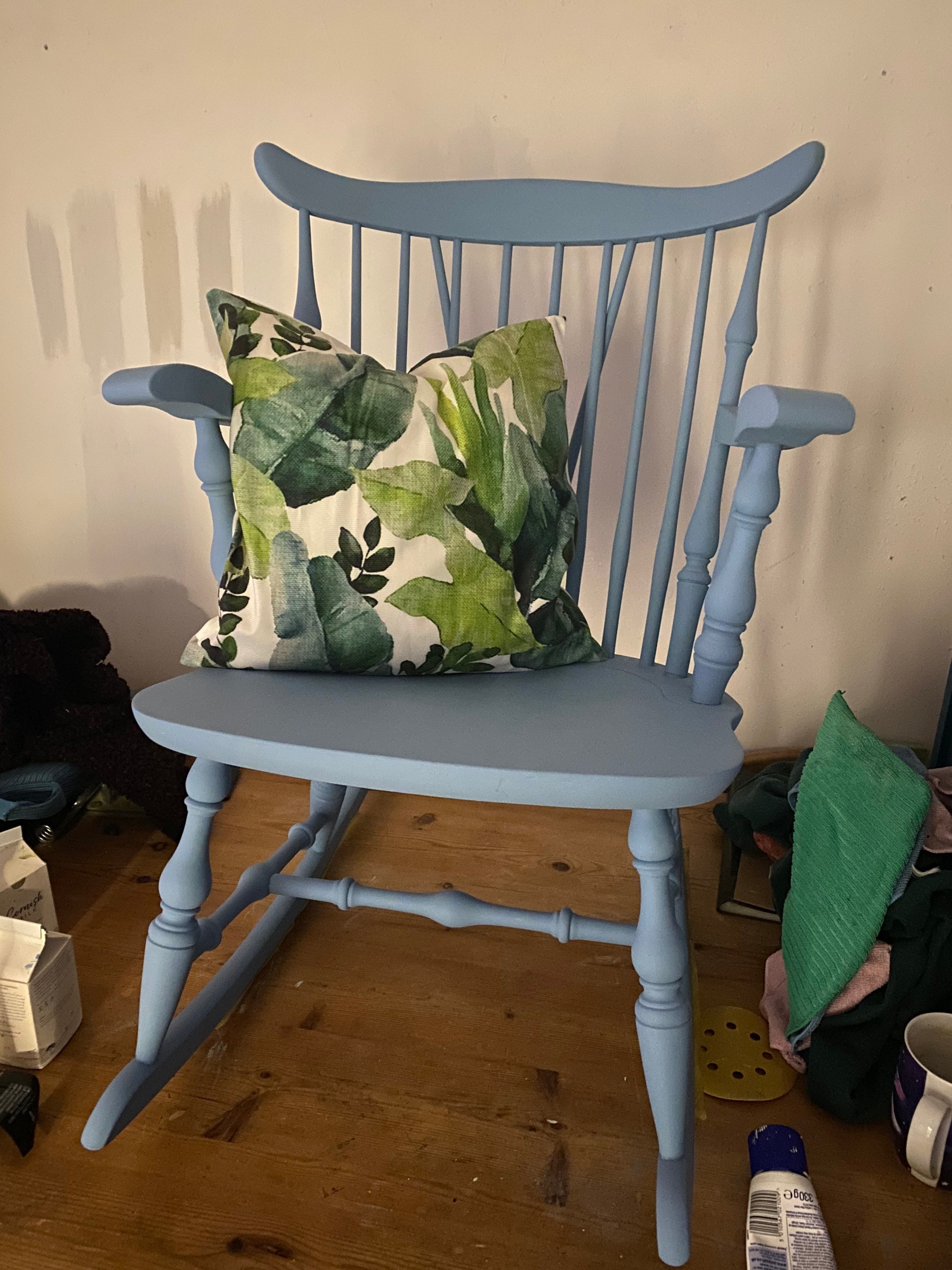 Blue Hand Painted Rocking Chair Etsy