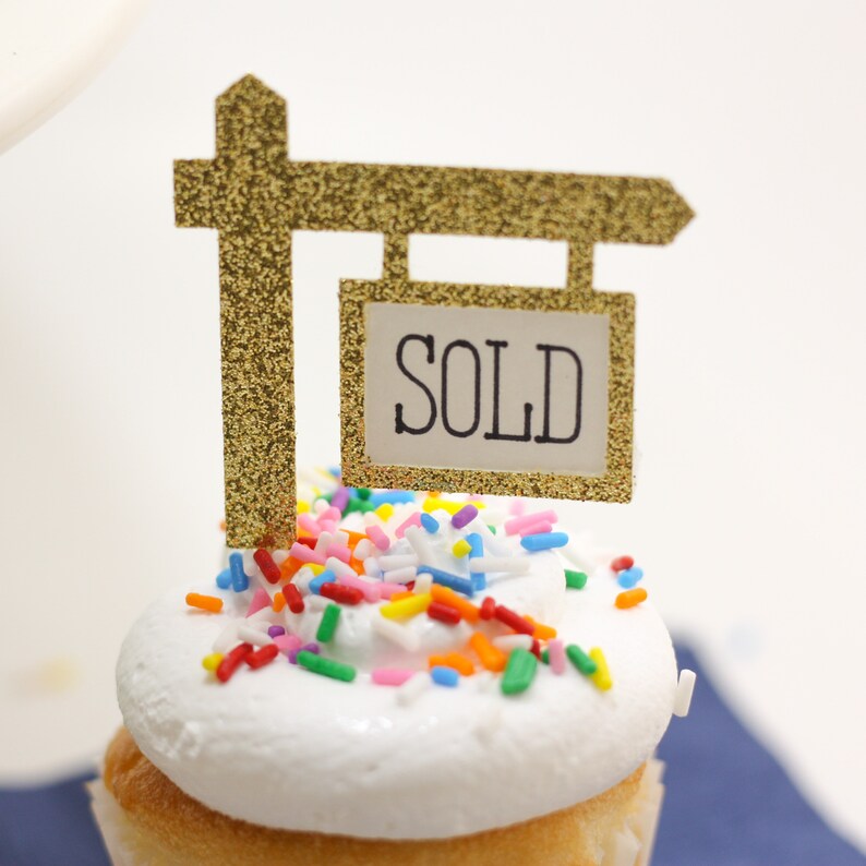 Real Estate Housewarming Party Cupcake Topper Sold Sign Etsy