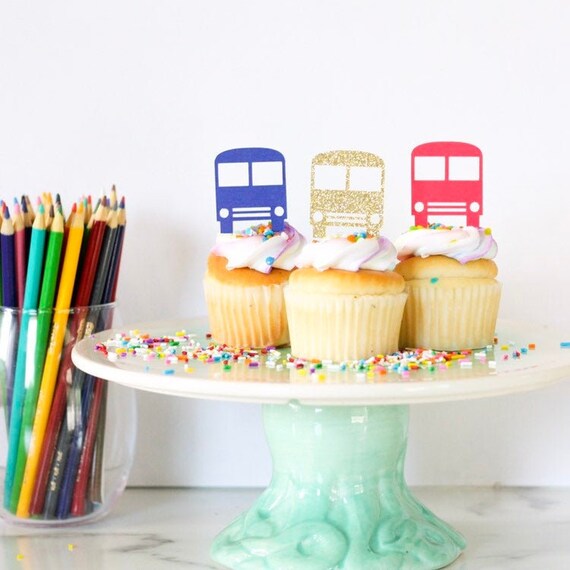 Cupcake Topper School Bus Back To School School Etsy