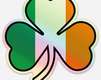 Holographic Irish Flag Shamrock Sticker