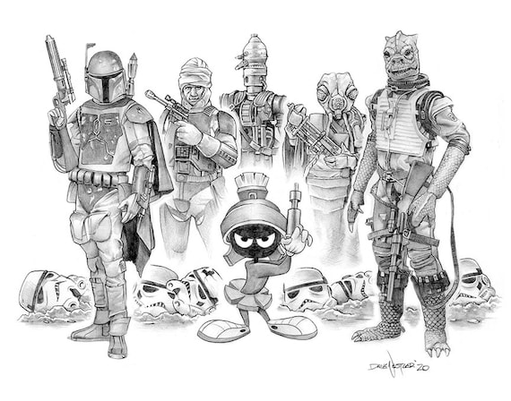 Marvin the Martian & Boba Fett and Bounty Hunters Mash-up Art