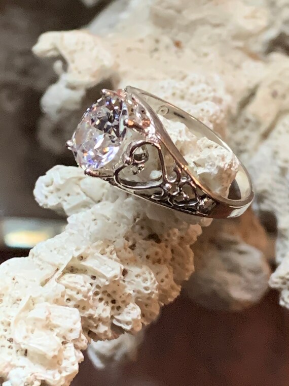 Vintage 925 Silver Statement Ring: Solitaire Gems… - image 2