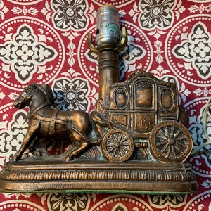 Vintage Mid Century Metal Western Horse & Stagecoach Accent Table lamp