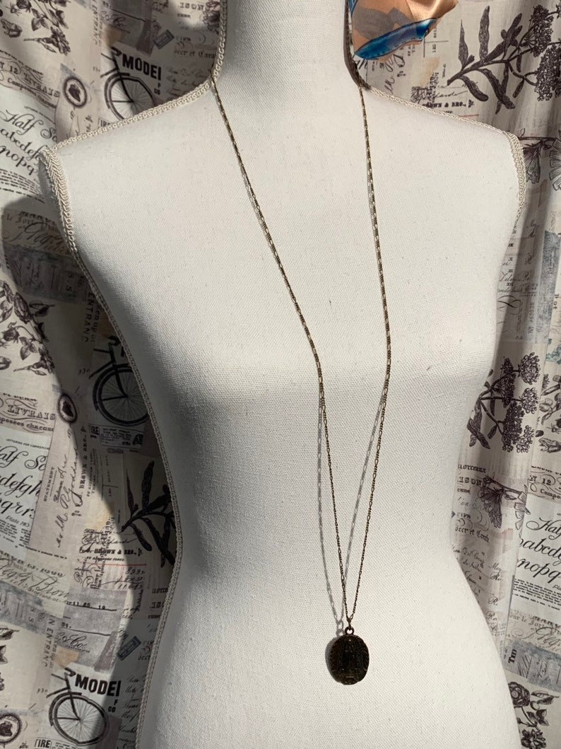 Beautiful Religious Vintage Large Catholic Medal Reversible Antique Pendant Necklace