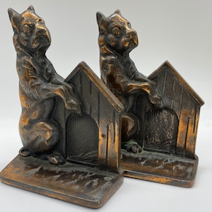 Vintage Heavy Pair Terrier Dog Bookends Bronzed/Copper Finish Verona Mfg Co., Antique Home Decor