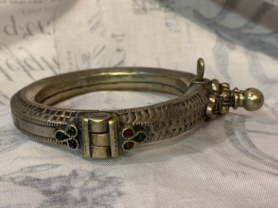 Vintage silver hinged bracelet from Pakistan trad… - image 3