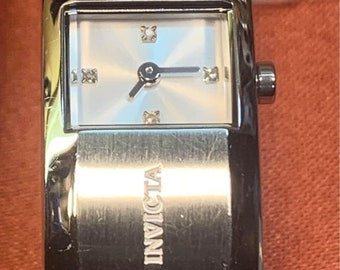 Invicta Ladies Diamond Quartz Watch: Silver Dial, Black Leather Band