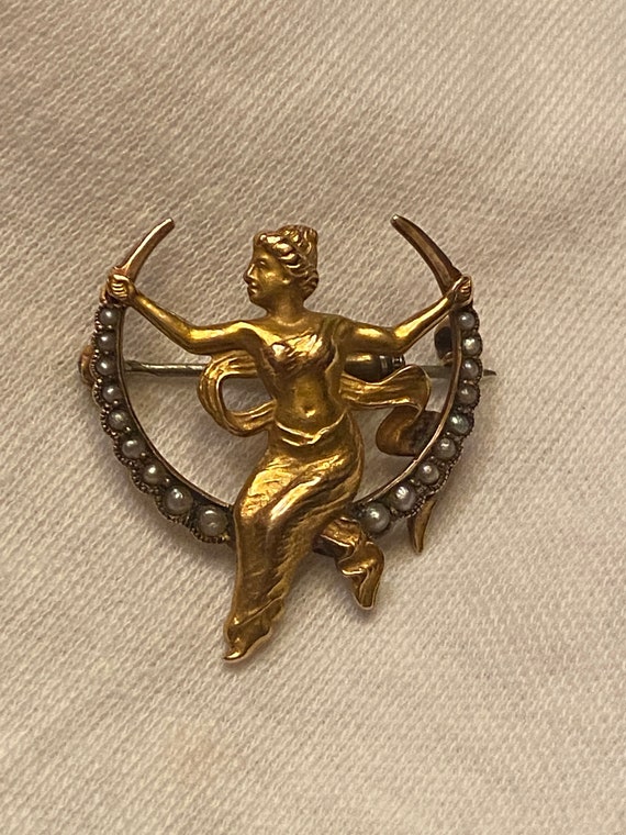 Antique Fine Rare Art Nouveau 10k Gold Seed Pearl… - image 6