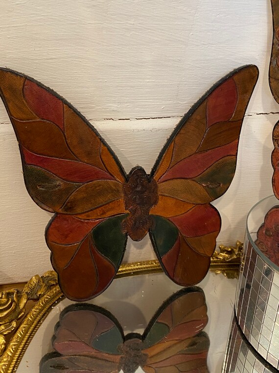 Large Vintage Pair Leather Butterfly French Hair … - image 5