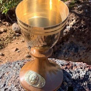 Vintage Wood & Brass Alter Chalice Religious Church Goblet Estate Find