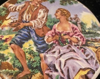 Vintage Victorian Courting Hand Painted Porcelain Plaque