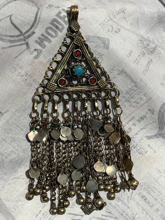 X - Large Vintage Jeweled Tribal Pendant