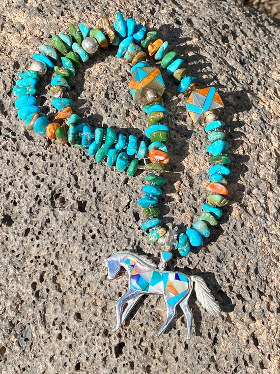 Vintage Native American Handmade Turquoise Multi … - image 3