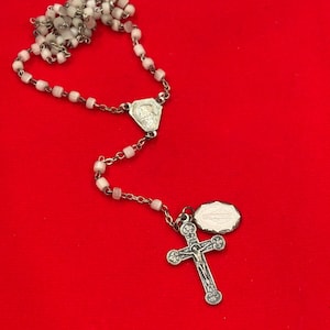 Antique Glass Bead Rosary Catholic Prayer Beads Religious Church Devotional Medal