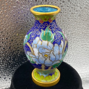 Vintage 3” Cloisonné Flower and Bird Miniature Vase