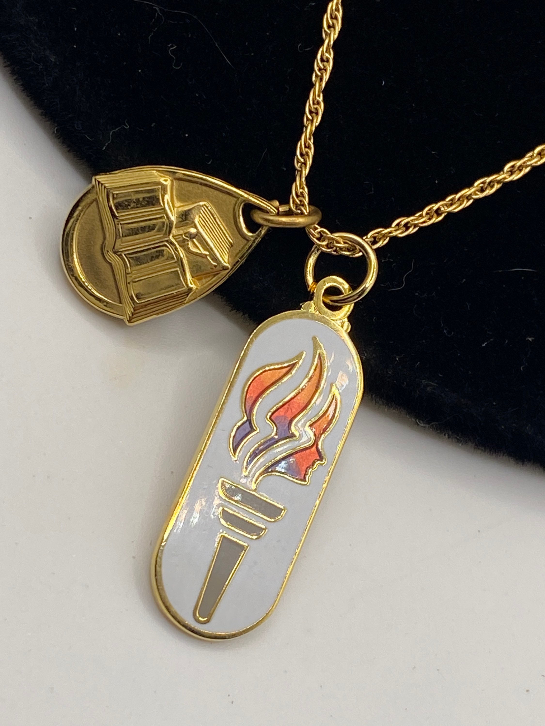 Rare LDS Mormon Church Enamel Girl Fire Torch Pendant Charm