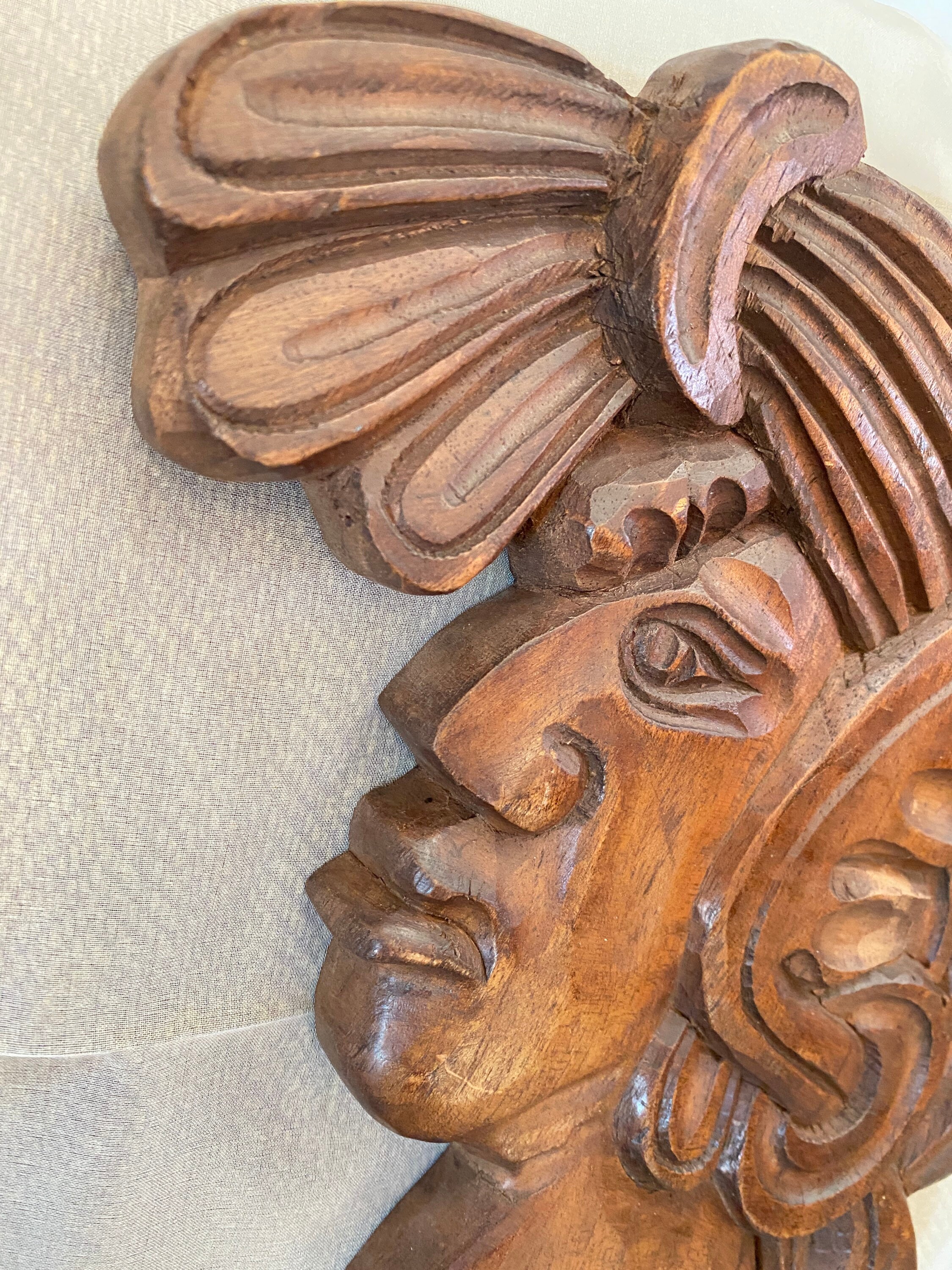 Vintage PAIR 24 Hand Carved Wood Mayan Wall Folk Art Decor Etsy UK