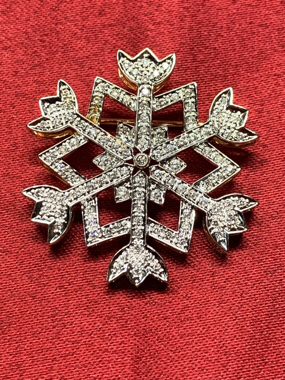 Stunning Large LR 14k & Diamond Snowflake Pin Broo