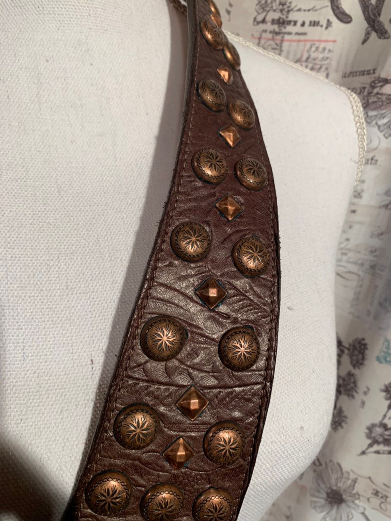 Aroho Stunning Western Brown Tooled Leather Belt W/ Copper | Etsy