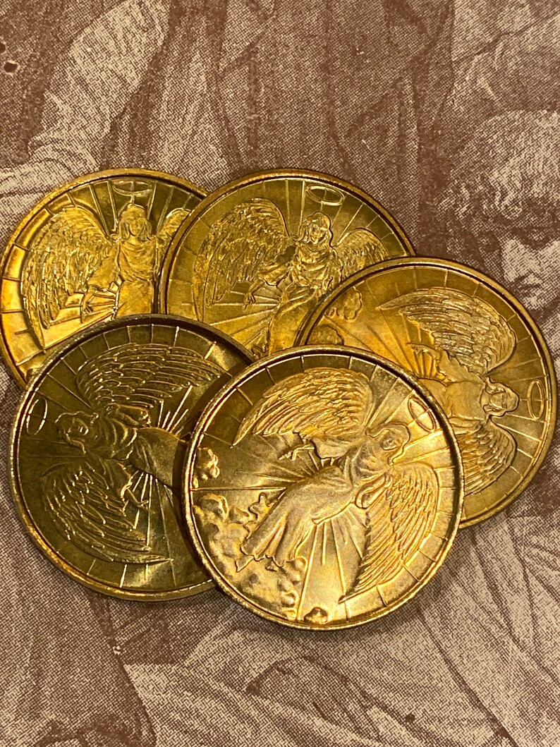 Vintage Religious Coin Token Lot of 5 Angel of God Guardian Pocket