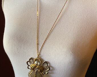 Vintage Large Angel Pendant Gold Clad Chain Necklace AVON