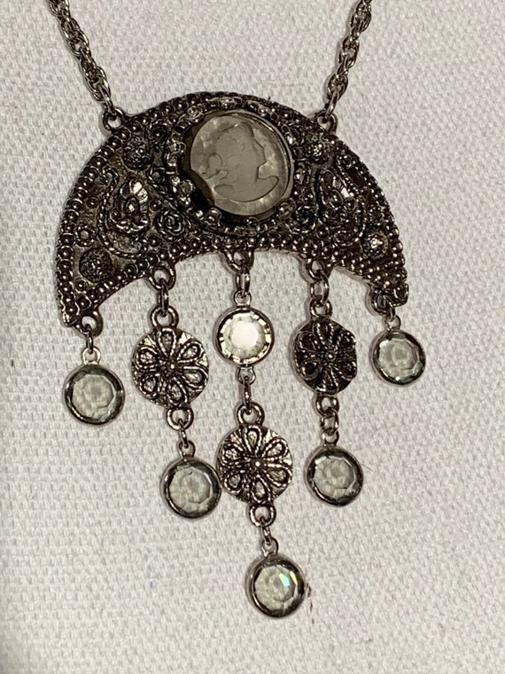 Glass Etched Cameo Boho Bib Pendant Necklace