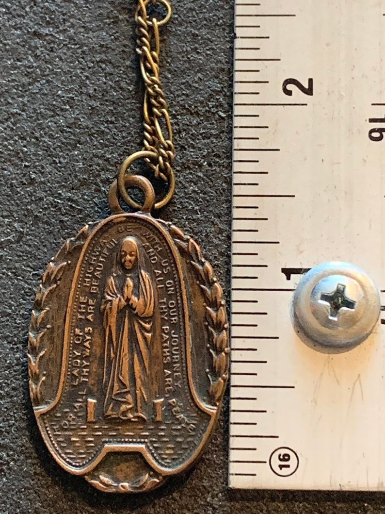 Beautiful Religious Vintage Large Catholic Medal Reversible Antique Pendant Necklace