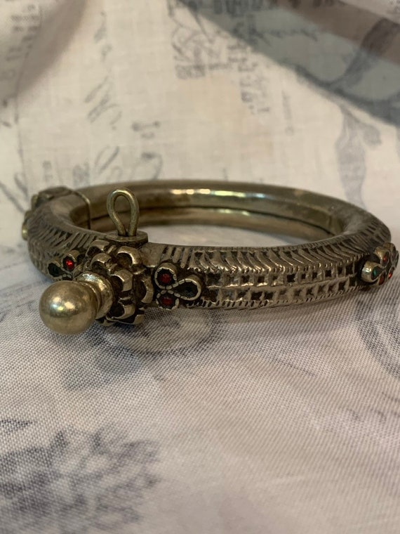 Vintage silver hinged bracelet from Pakistan trad… - image 1
