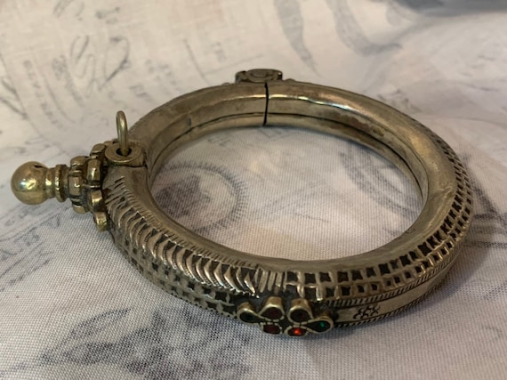 Vintage silver hinged bracelet from Pakistan trad… - image 2