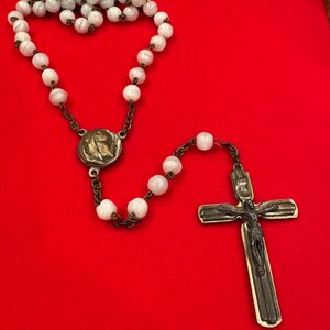 Vintage Italy Catholic White Glass Bead Rosary Prayer Beads Religious Gift