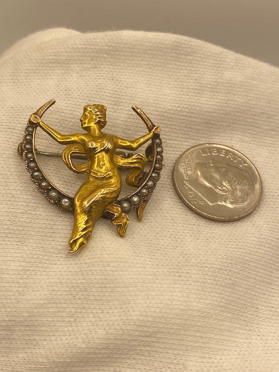 Antique Fine Rare Art Nouveau 10k Gold Seed Pearl… - image 8