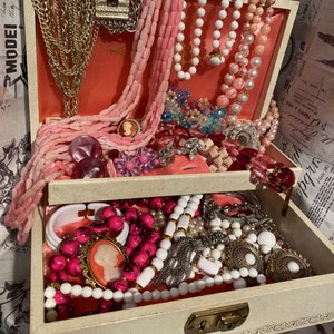 Vintage Jewelry Lot , Grandmas Jewelry Box , Pretty In Pink,  Mele Jewelry Box , Antique Costume Jewelry Grandmas Junk Drawer