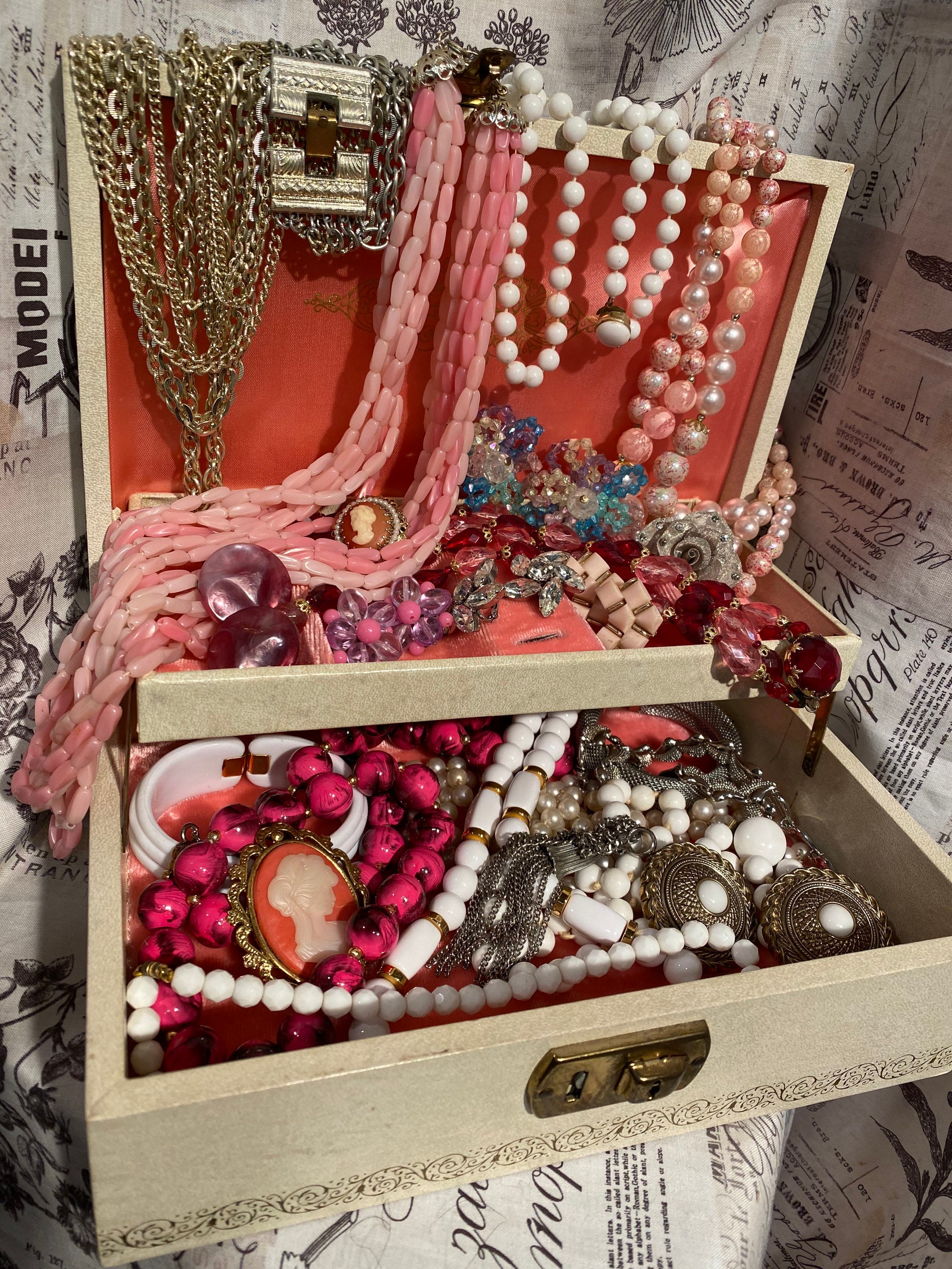 Vintage Jewelry Lot , Grandmas Jewelry Box , Pretty in Pink