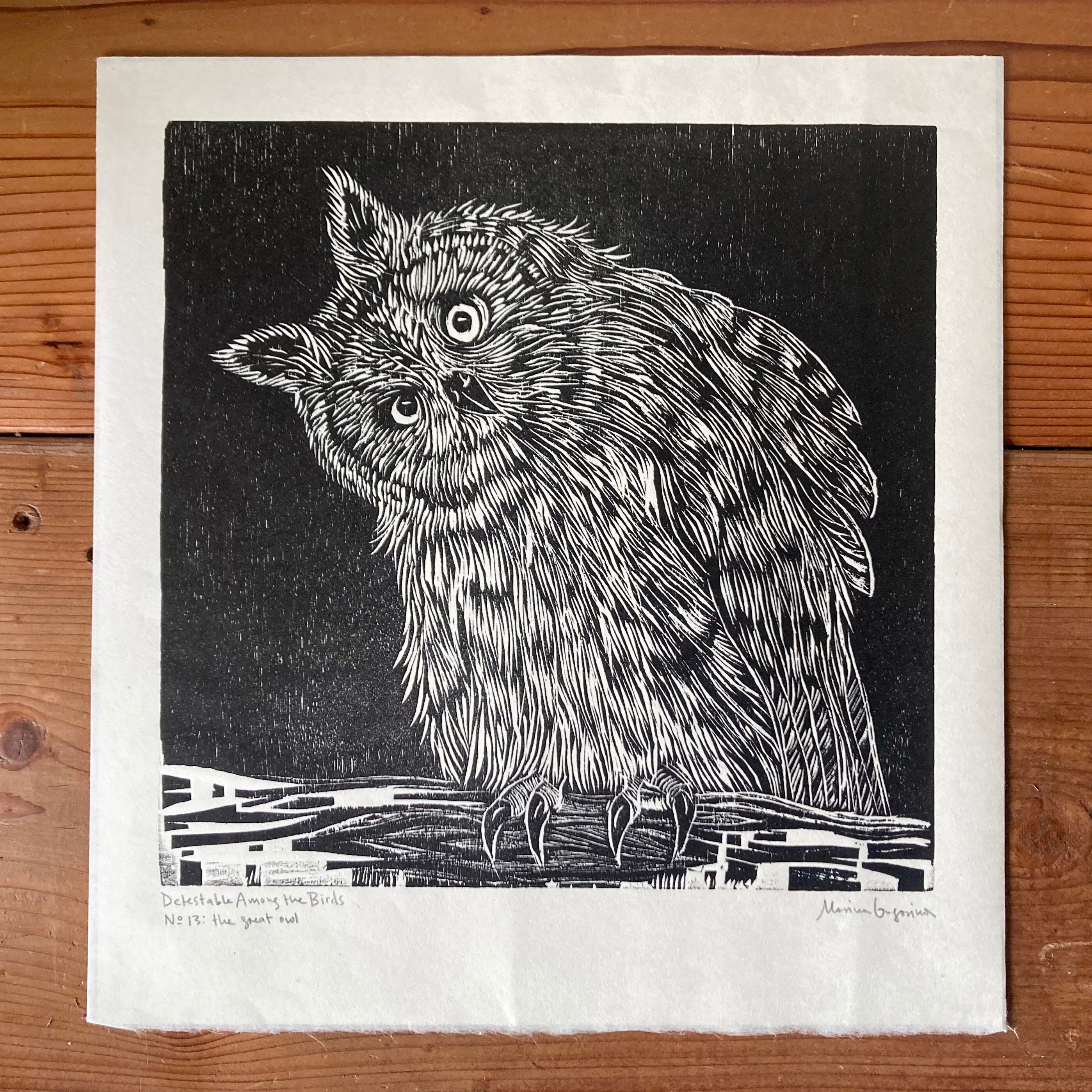 Owl woodblock print