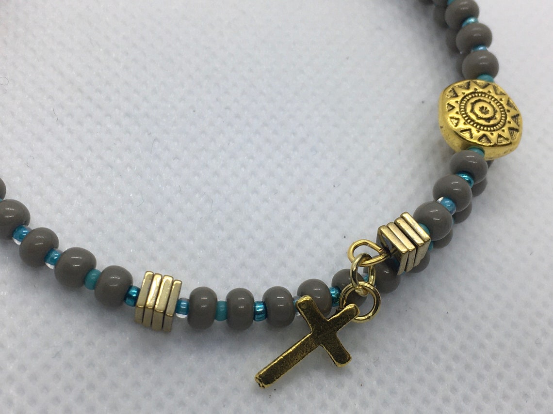 Rosary Memory Wire Bracelet Etsy