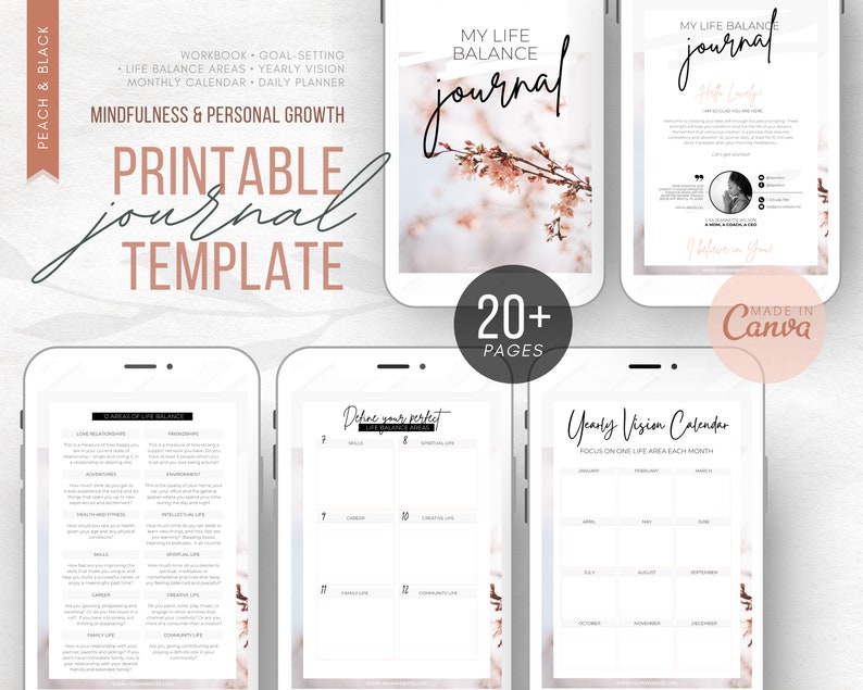 20 Pages Peach Journal Workbook Template Editable - Etsy